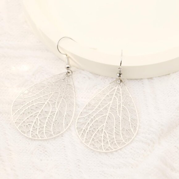 Teardrop Filigree Earrings For Women, Dangle Drop Earrings Trendy Leaf Earrings - Picture 6 of 6